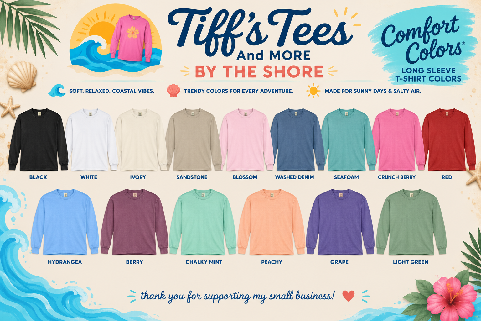 Available Comfort Colors long sleeve T-shirt colors