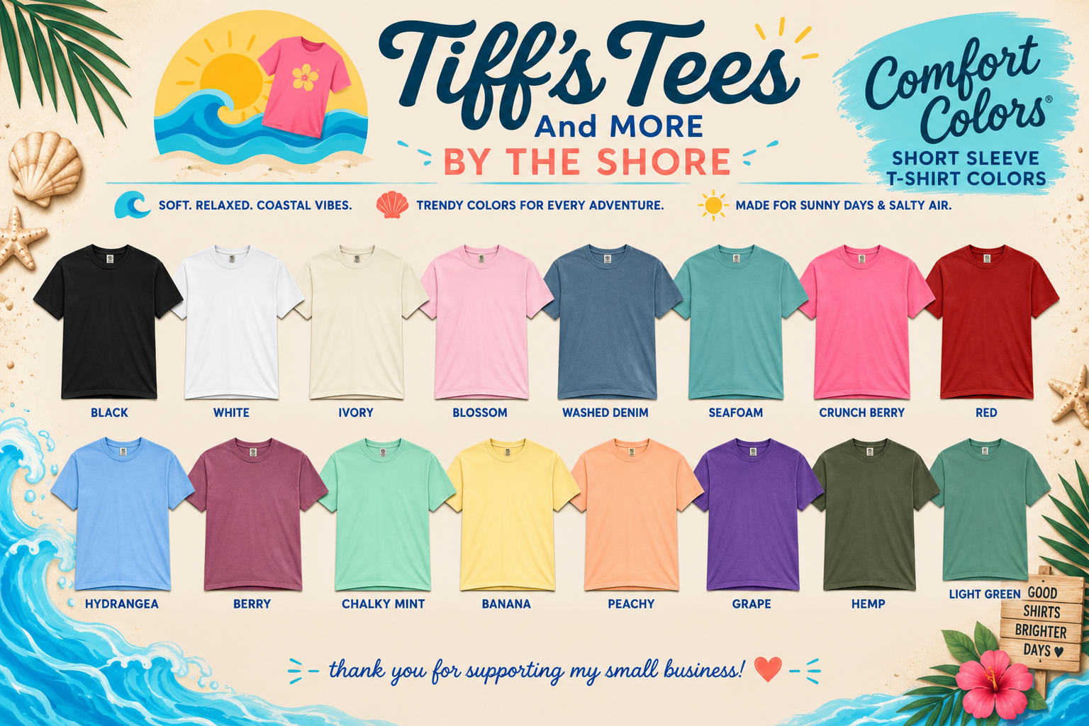 Available Comfort Colors short sleeve T-shirt colors