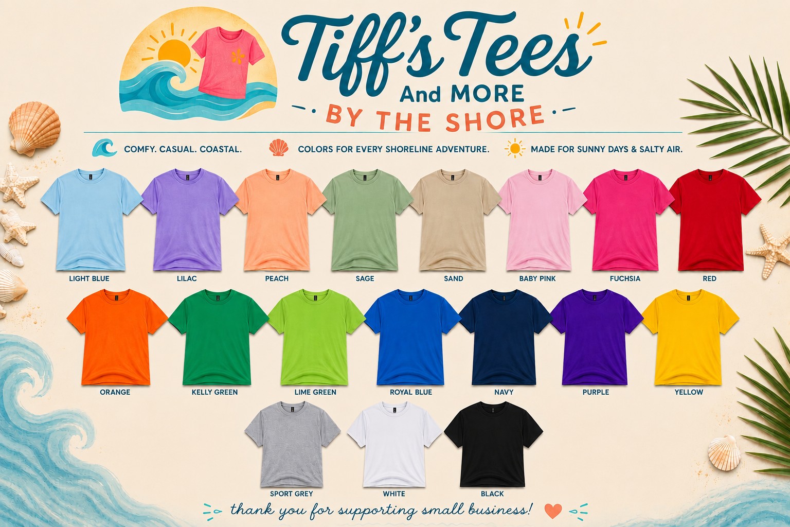 Available Tiff's Tees shirt colors