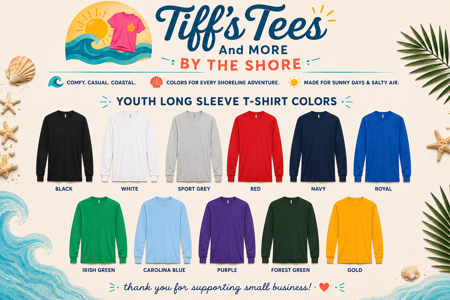 Available Tiff's Tees youth long sleeve shirt colors